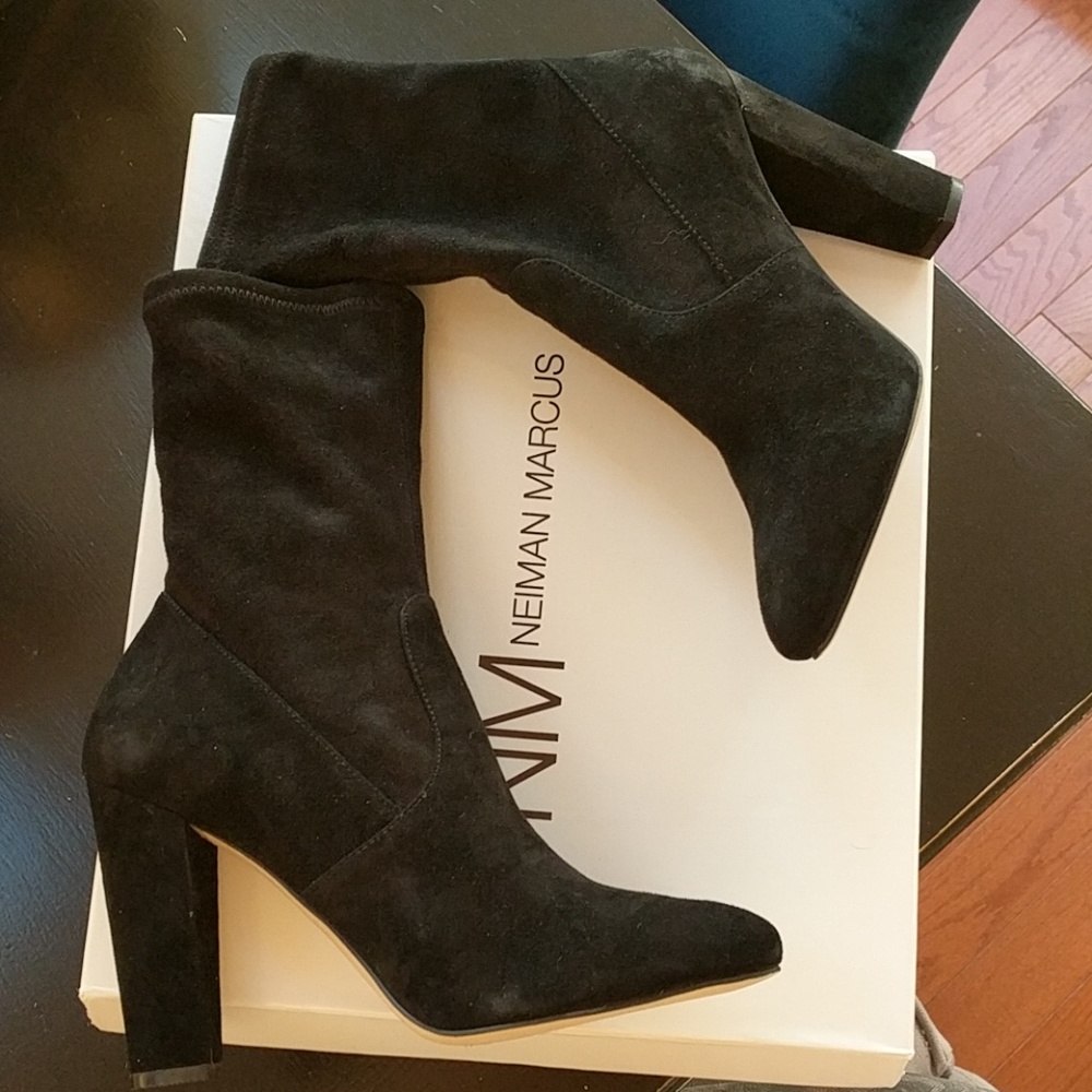 Neiman Marcus Black suede sock booties